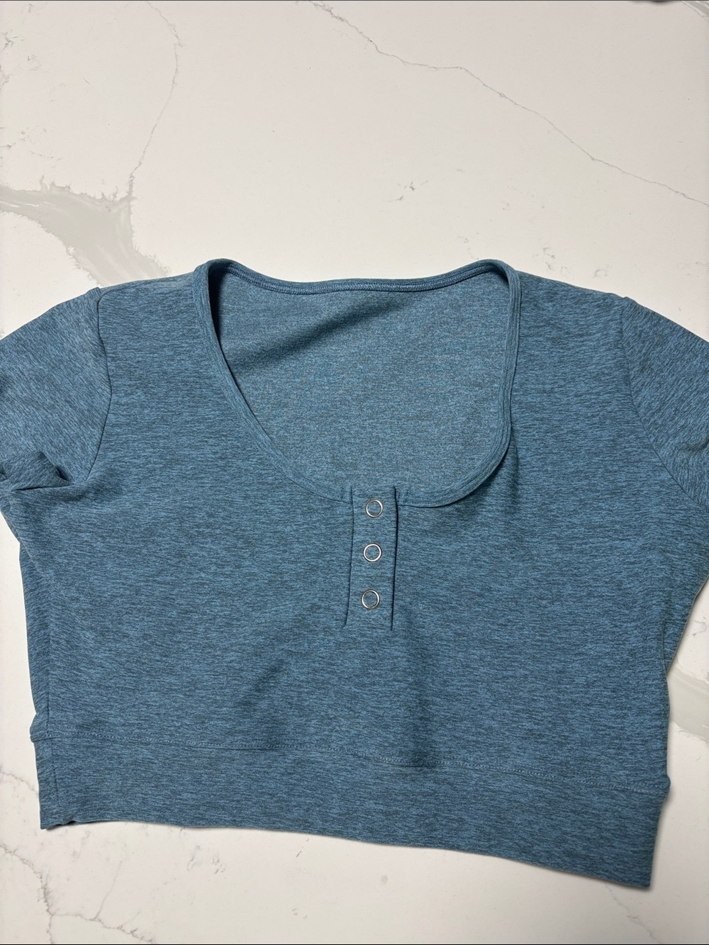 Bombshell Sportswear Blue Heather Crop Henley Top